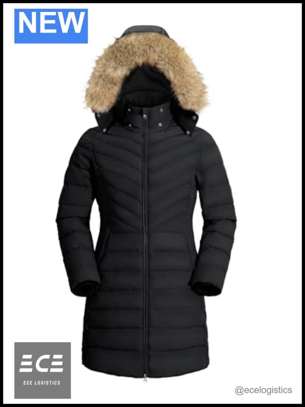 Long Puffer Jacket Removable Faux Fur Hood Waterproof Quilted Parka Warm Winter